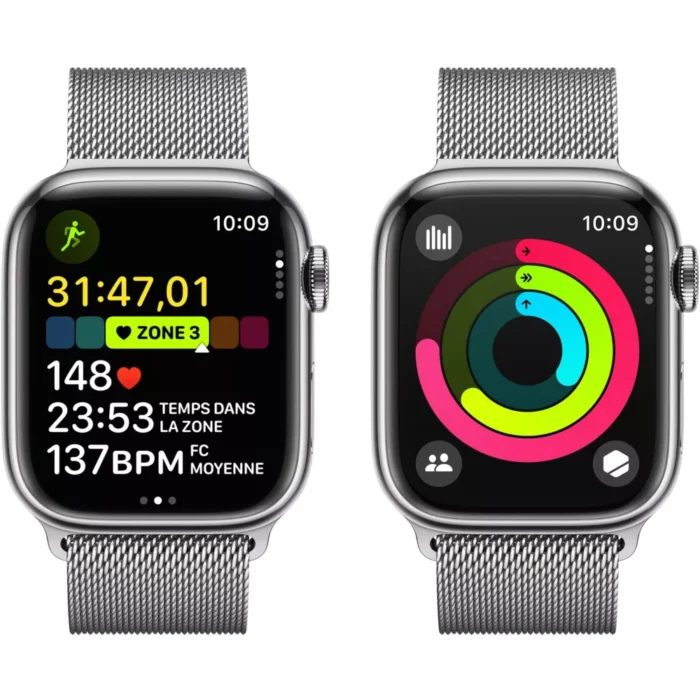 Montre connectée Apple watch Serie 9 Cellular41mm Acier/Argent Milanais Argent Loop – Image 3