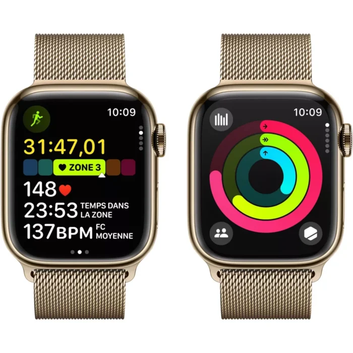 Montre connectée Apple watch Serie 9 Cellular 41mm Acier/Or Milanais Loop – Image 4