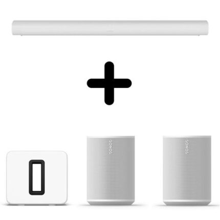 Barre de son Sonos Arc Dolby atmos intelligente Blanc + Caisson de basse Vertigo Sub Blanc + Enceintes sans fil Bluetooth Era 100 Blanc Vendues par paire