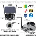 Kit vidéo surveillance 3G 4G autonome solaire avec quatre caméras solaire WiFi Ultra grand angle double objectifs UHD 4K 8MP détection de mouvement alerte sirène 128G